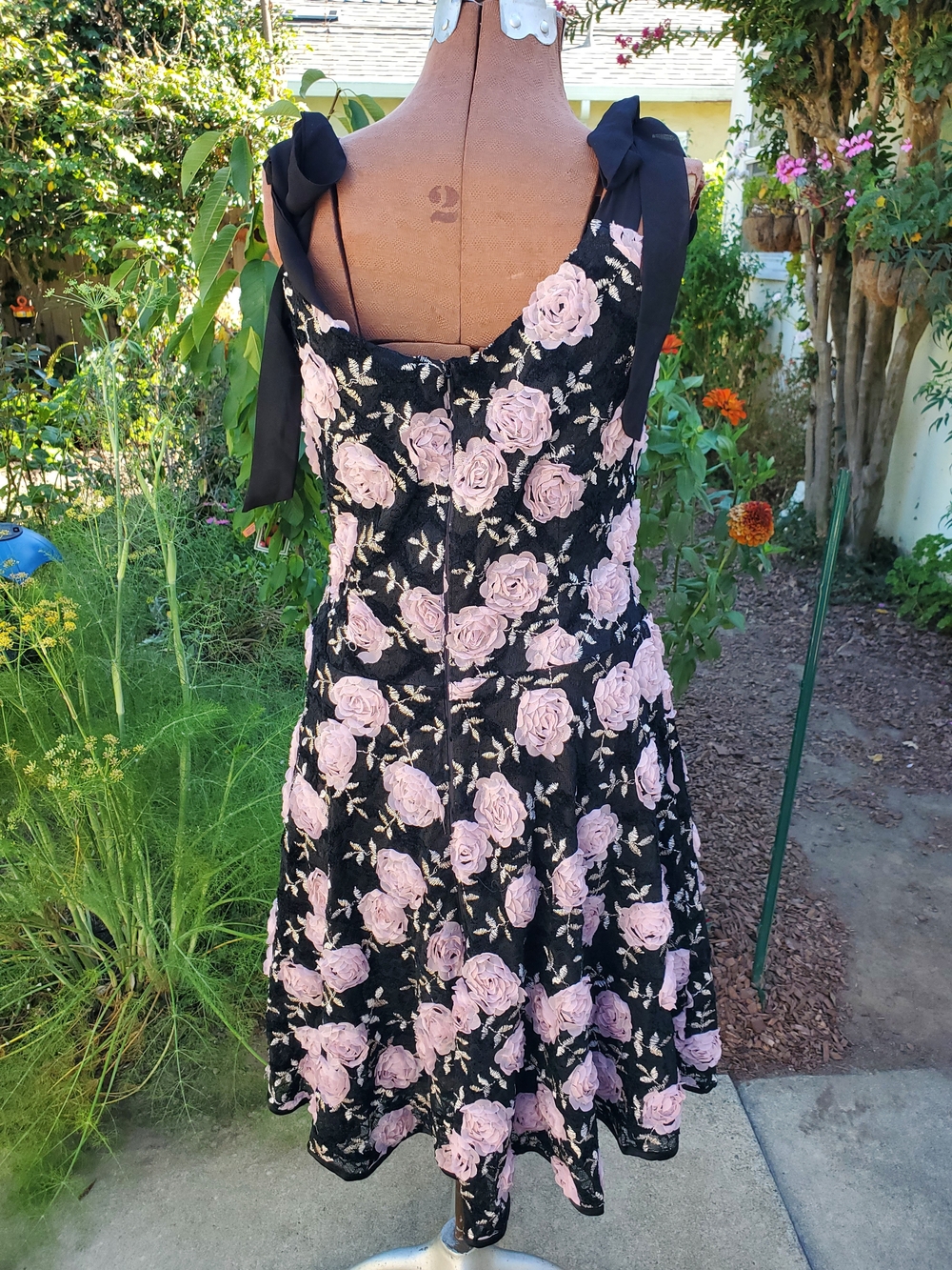 Kitten D'Amour Cowl Neck Floral Midi Dress - Black with Pink Roses - Picture 5 of 9